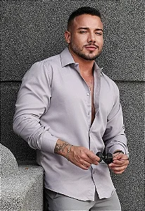 Camisa Prata Gola Italiana - Manga Longa