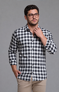 Camisa Xadrez Preta e Branca - Manga Longa