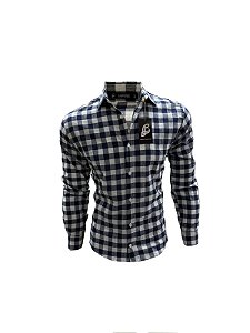 Camisa Xadrez Branca e Azul - Manga Longa