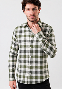 Camisa Xadrez Verde Linho - Manga Longa