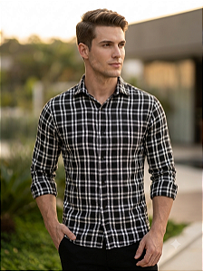 Camisa Xadrez Preta Flanela - Manga Longa