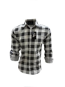 Camisa Xadrez Cinza Linho - Manga Longa