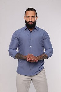 Camisa Cinza Azulado Gola Italiana - Manga Longa
