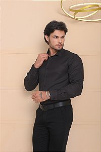 Camisa Preta Gola Italiana - Manga Longa