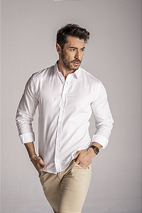 Camisa Branca no Linho Manga Longa - Gola Italiana
