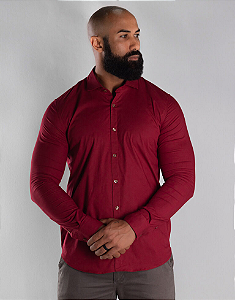 Camisa Marsala no Linho Manga Longa - Gola Italiana