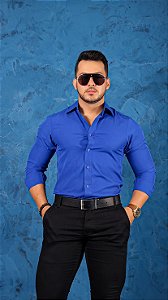 Camisa Azul Royal Gola Italiana - Manga Longa
