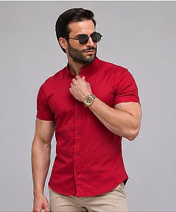 Camisa Vermelho Gola Padre - Manga Curta