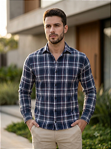 Camisa Xadrez Azul Flanela - Manga Longa