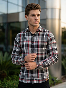 Camisa Xadrez Cinza Flanela - Manga Longa