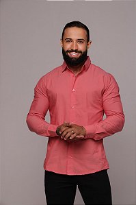 Camisa Salmão Manga Longa Slim - Gola Italiana