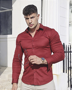 Camisa Vermelho Manga Longa Slim - Gola Italiana