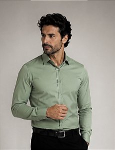 Camisa Verde Menta Manga Longa Slim - Gola Italiana