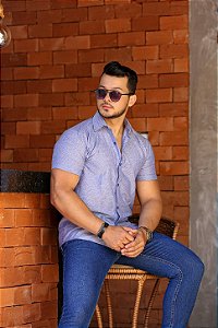 Camisa Azul Caneta Gola Italiana - Manga Curta