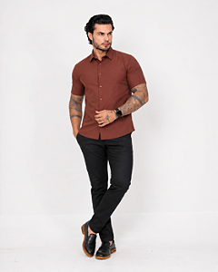 Camisa Marrom Gola Italiana - Manga Curta