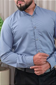 Camisa Cinza Azulado Gola Padre - Manga Longa