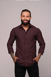 Camisa Marrom Café Manga Longa Slim - Gola Italiana