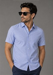 Camisa Azul Pastel Gola Italiana - Manga Curta