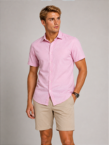 DUPLICADO - Camisa Amarelo Manteiga Gola Italiana - Manga Curta