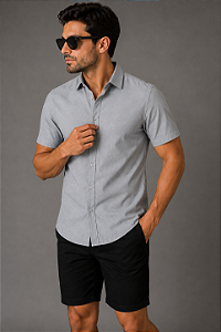 Camisa Cinza Escuro Gola Italiana - Manga Curta