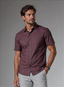 Camisa Marrom Café Gola Italiana - Manga Curta