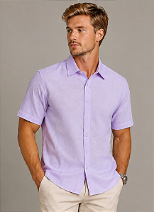 Camisa Lilás Lavanda Gola Italiana - Manga Curta