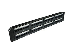 Patch Panel Cat.6 48 Portas RJ45 - 2U Altura Guia Traseira Organizadora de cabos Etiquetas e Kit de Fixação Rack