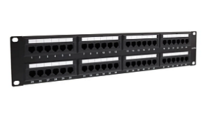 Patch Panel 48 Portas Cat.5e RJ45 IDC - 10/100 2U Altura, Modelo econômico Importado