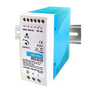 Safiratec MDR-60-24 Fonte Chaveada 60W 24V 2.5A 100-240VAC para Trilho Din