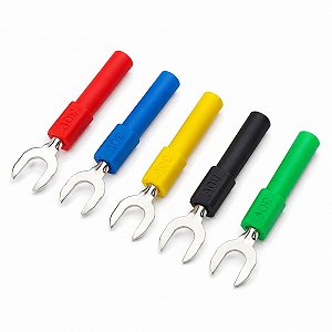 Kit 5 Cores Terminal Garfo U 6mm Plug Banana 4mm Safiratec KAC-U06A5