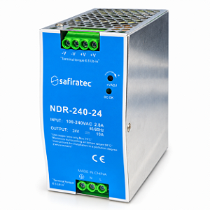Fonte Chaveada 24V 10A 240W para Trilho DIN NDR-240-24 Safiratec