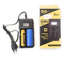 Carregador Duplo Lcd Bateria 14500 16340 18650 26650