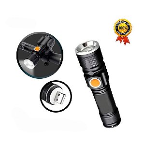 Mini Lanterna Tática Bike Led T6 Recarregável Usb Com Zoom e Suporte 360°