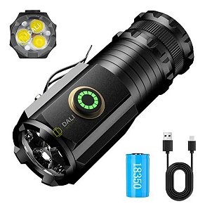 Mini Lanterna Tática 3 Leds T12 Serve Em Boné Recarregável