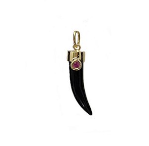Pingente Dente de Sabre Obsidiana e Rubi
