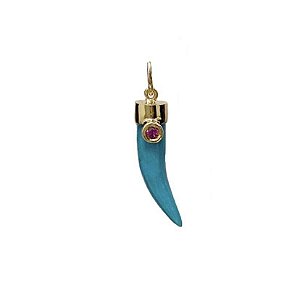 Pingente Dente de Sabre Turquesa e Rubi