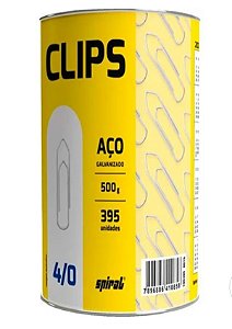 Clips número 4/0 galvanizado, Lata com 500g, Spiral - PT 1 UN