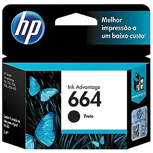 Cartucho de Tinta HP 664 Preto Original (F6V29AB) Para HP DeskJet Ink Advantage 4535, 4675, 3835, 1115, 2135, 3635, 2675, 3775, 3785, 3787, 3789, 2800 HP - CX 1 UN