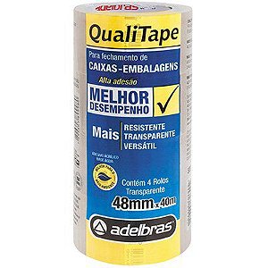 Fita adesiva transparente polipropileno 48mmx40m Qualitape Adelbras PT 04 unidades