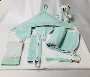 Kit Baby Premium - 7 peças 100% Algodão -Com toalha de banho, fralda, manta e prendedor de bolsa.