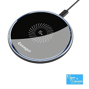 Carregador sem fio wireless por indução Essager 15W/10W qi iPhone, Samsung ''NO BRASIL''
