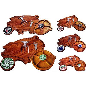 Kit 3 Peças Tábua de churrasco + petisqueira + Tridente + Brinde para servir personalizada Nome