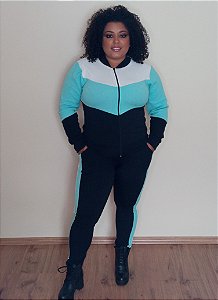 Conjunto 2 peças Malha Crepe jaqueta com zíper