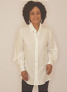 Camisa chemise manga longa bufante de algodão e crepe