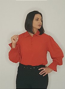 Camisa em viscolinho com manga longa punho em lastex