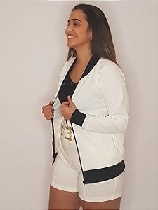 Jaqueta malha crepe com zíper