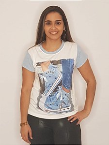 T Shirt de Luxo soft trend com estampa, manga em lurex