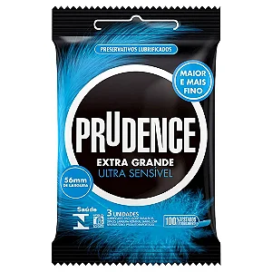 Preservativos 3 Unidades Extra Grande Ultra Sensível Maior e Mais Fino 56mm de Largura Prudence