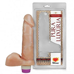 Prótese Pura Luxúria Realístico com Escroto e Vibro 16x3,5 cm Sexy Fantasy