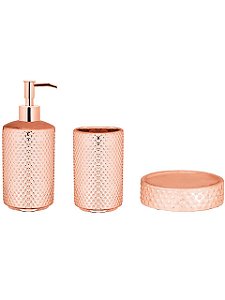 Kit para banheiro rose gold em cerâmica - 3 peças